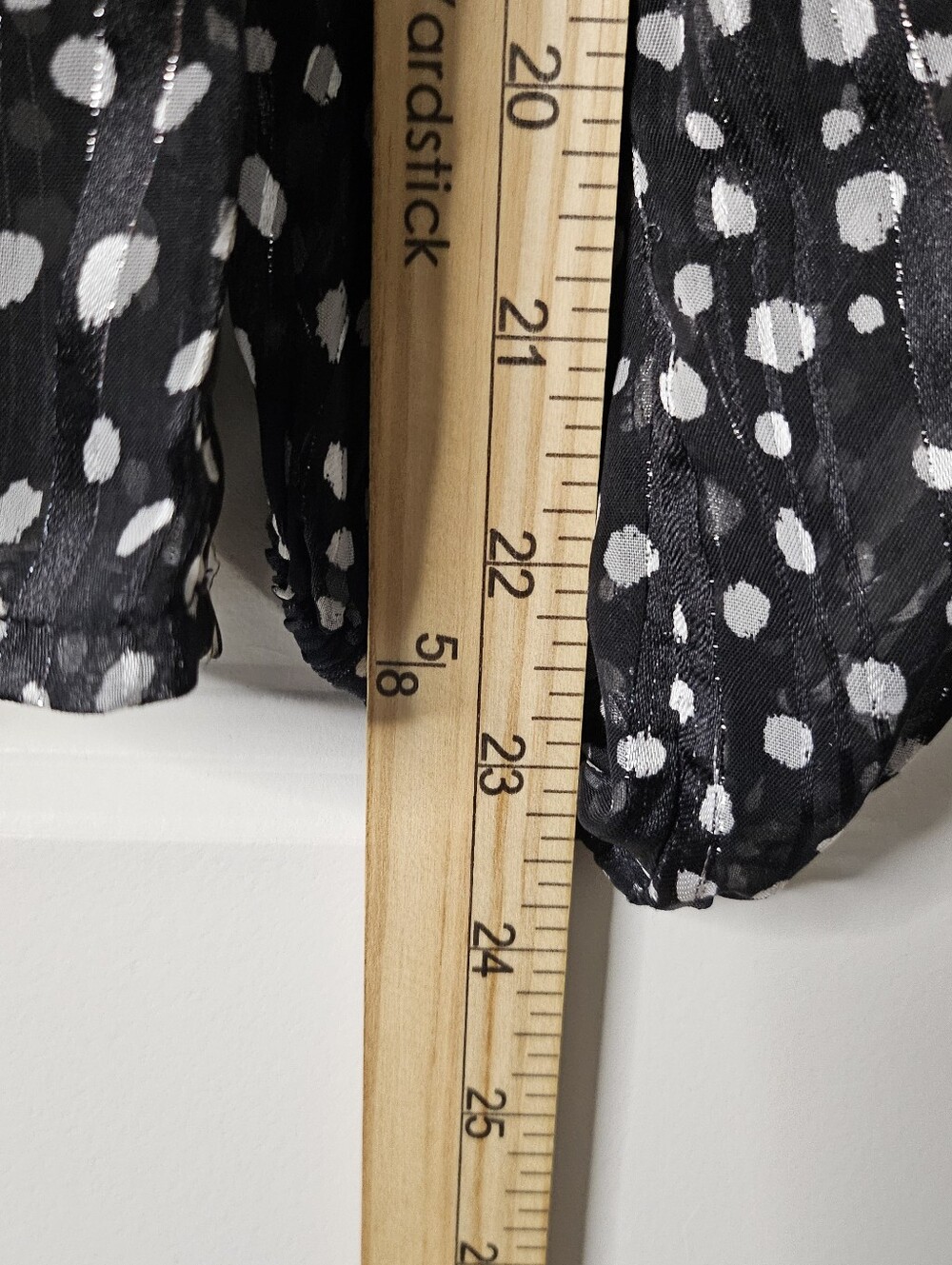 Emaline Petite Large Black Polka Dot Blouse Ruffle Smocked Peplum Sheer Metallic - Picture 13 of 14